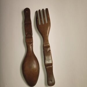 Wooden fork and spoon wall decor